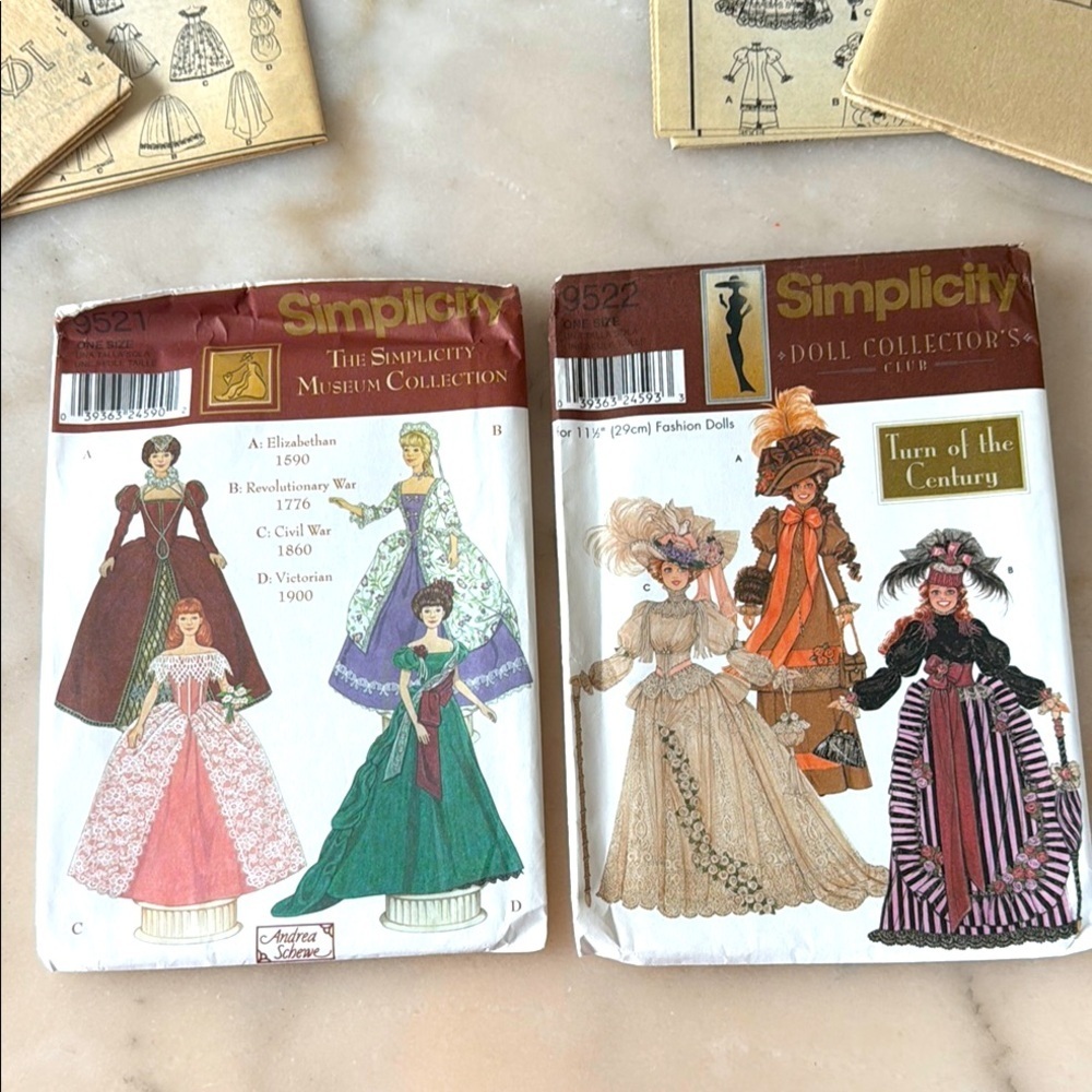 Simplicity 9521 9522 Museum Collection Fashion Clothing Doll 11.5 Dress Pattern - Picture 2 of 8